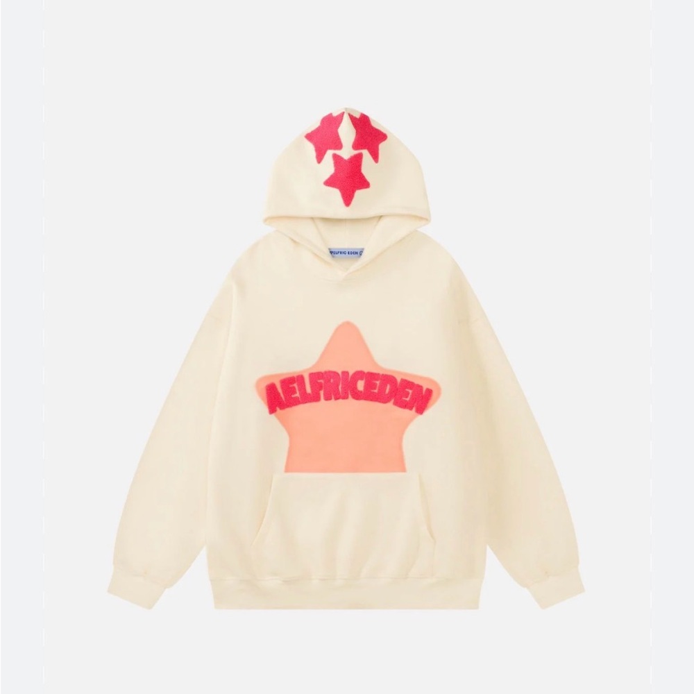 Aelfric Eden Cream Hoodie with Pink and Red Stars